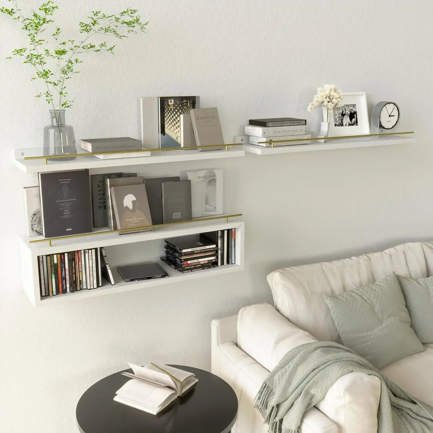 24 Inch Floating Cube Shelves with Metal Rail, Wall Storage Organizers for Bathroom Decor and Living Room
