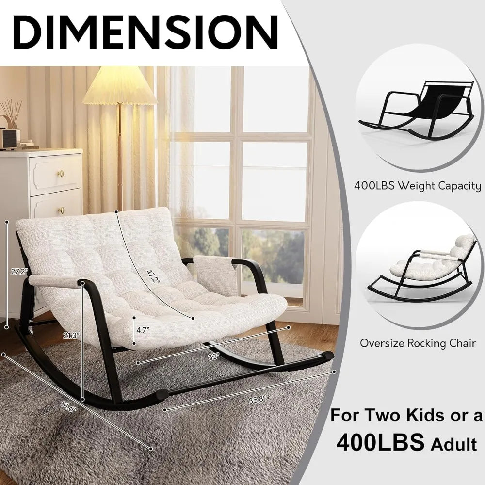 Indoor Outdoor Patio Rocking Chairs Set of 2, Papasan Rocking Chairs, Double Papasan Chair with Cushion, Oversized Modern Rocker