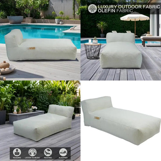 "Poolside Comfortable Foam Bean Bag Lounge Chair, Outdoor Waterproof Patio Sofa, Relaxing Daybed Couch"