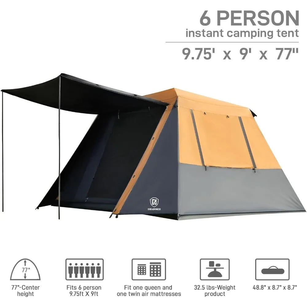 Blackout 6 Person Camping Tent, Instant Cabin Tent for Family with Vestibule and Large Mesh Windows, 60s Easy Setup, Double Lay