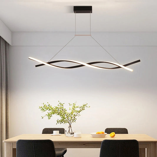 Modern Pendant Light with Remote Control, Black Curved Lines Pendant Light Three Lighting Modes, Pendant Light for Bedrooms