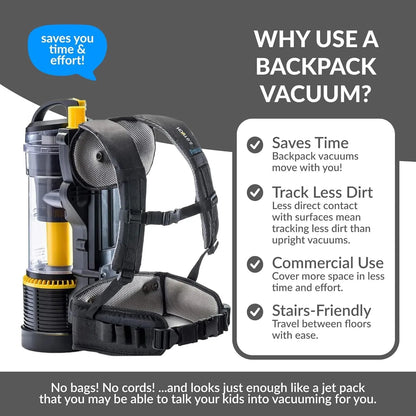 2.0 Commercial Bagless Backpack Vacuum Cleaner with Electric Power Nozzle