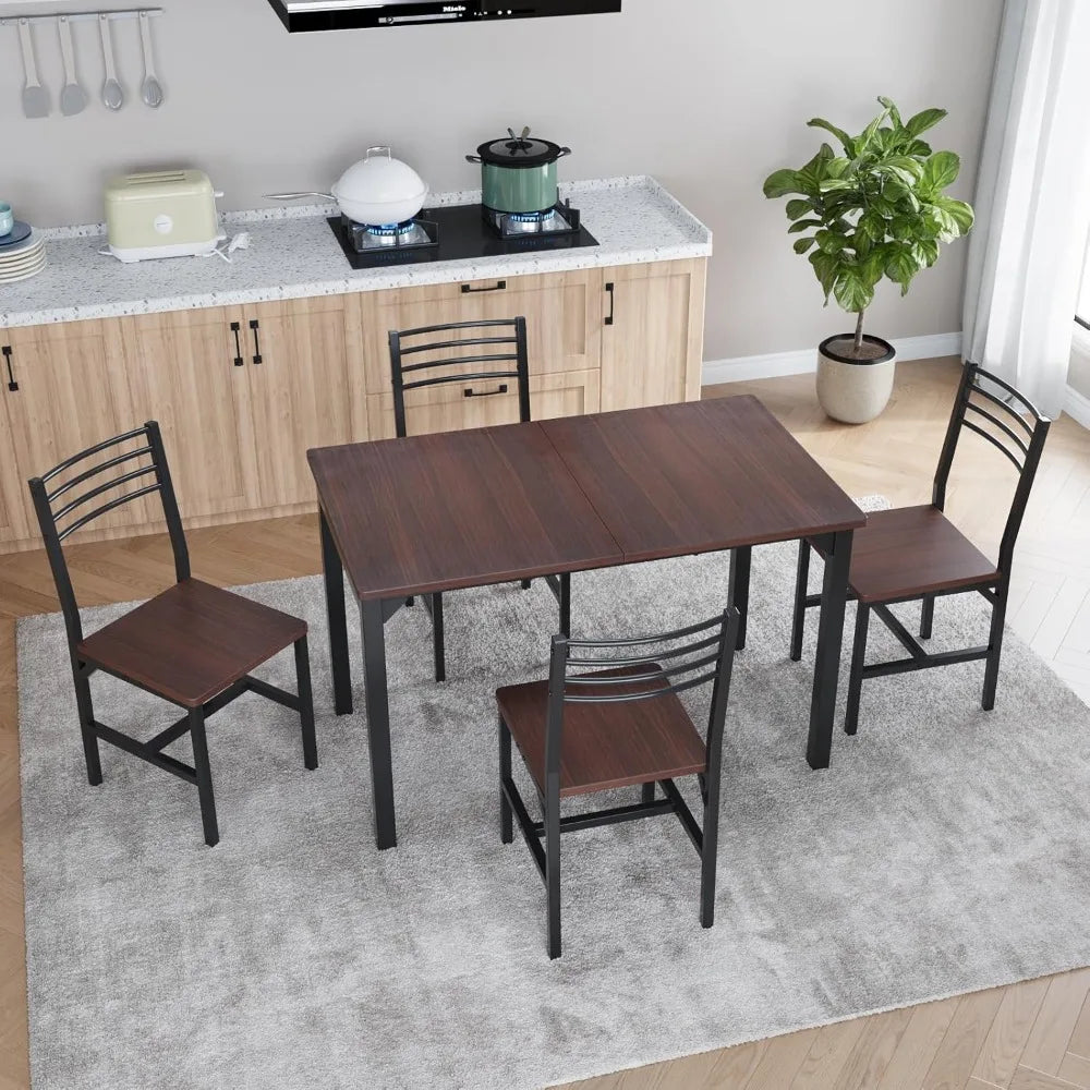 63” Extendable Dining Table Set for 4-6 People, 5-Piece Dining Table Set for 4 People with 4 Chairs, Kitchen Table Set with MDF