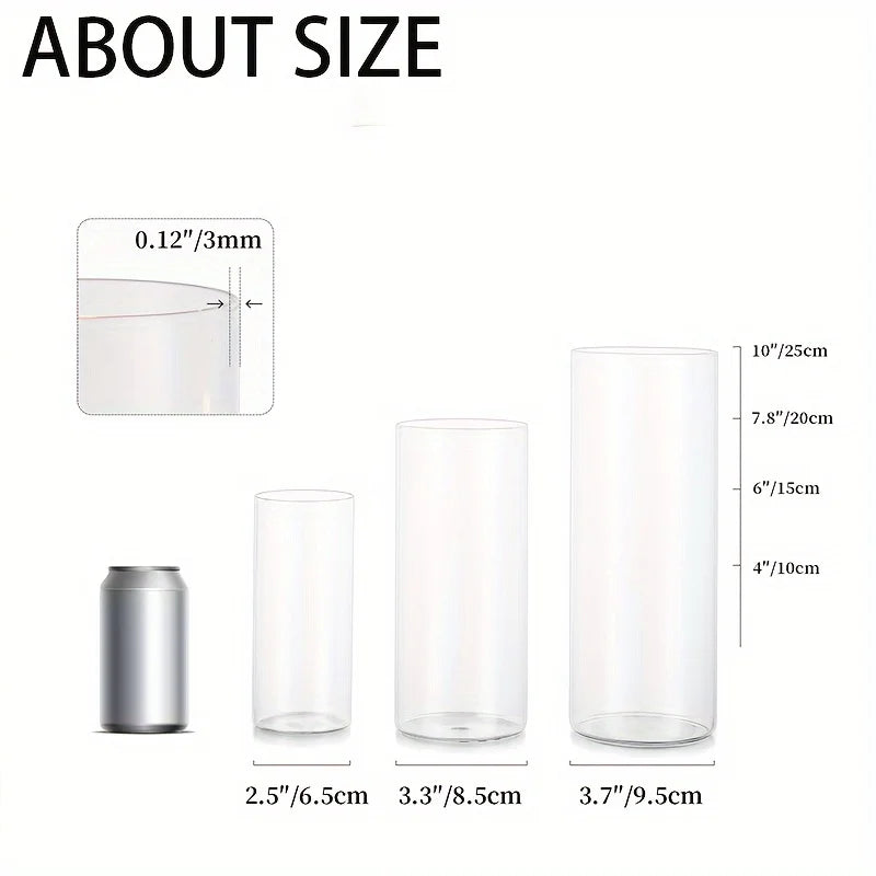 12/30 Set of Cylindrical Glass Vases, Modern Transparent Vases, Hurricane Candle Holders for Pillar Candles, Wedding Vases