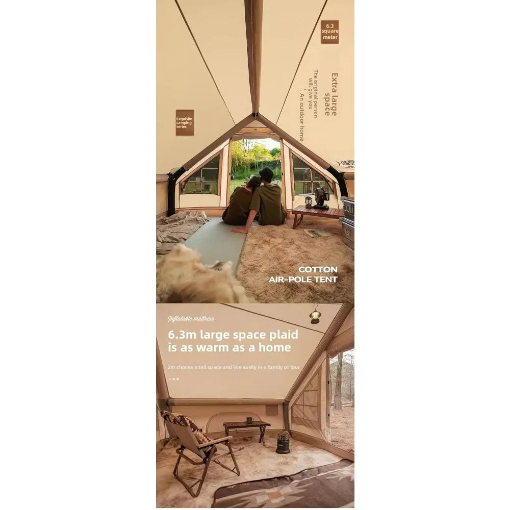 Capacity for 4-6 People, Outdoor Inflatable Camping Deluxe Tent 6.3 Flat Inflatable House Oxford Cloth Tent, Double Door Air Pum