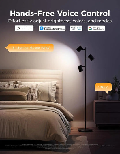 Smart Tree Floor Lamp with Matter, 3 Rotatable Lights, 64 Dynamic Scenes, Music Sync for Living Room