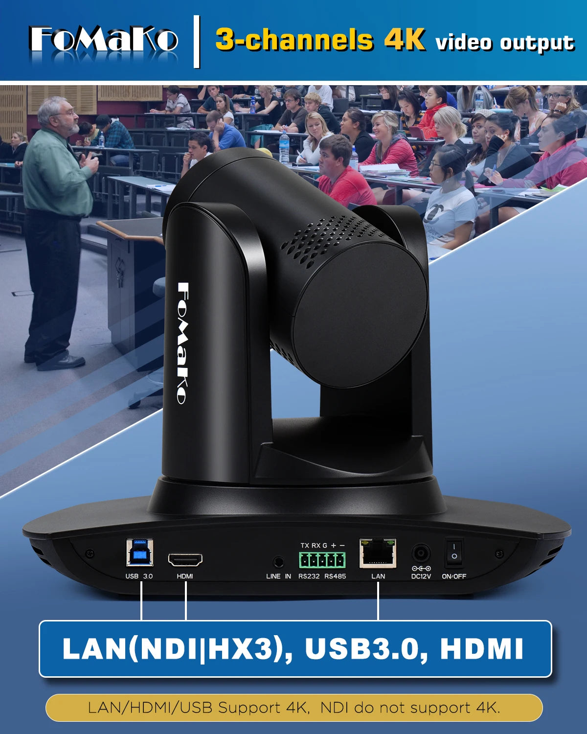 FoMaKo 4K 20X Optical Zoom PTZ Camera HDMI NDI AI Auto-Tracking Gen 3,NDI PTZ Camera 4K + NDI PTZ Controller, K20UH NDIx3+KC608N