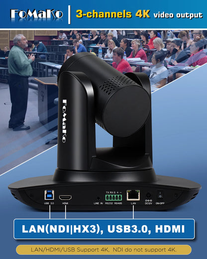 FoMaKo 4K 20X Optical Zoom PTZ Camera HDMI NDI AI Auto-Tracking Gen 3,NDI PTZ Camera 4K + NDI PTZ Controller, K20UH NDIx3+KC608N