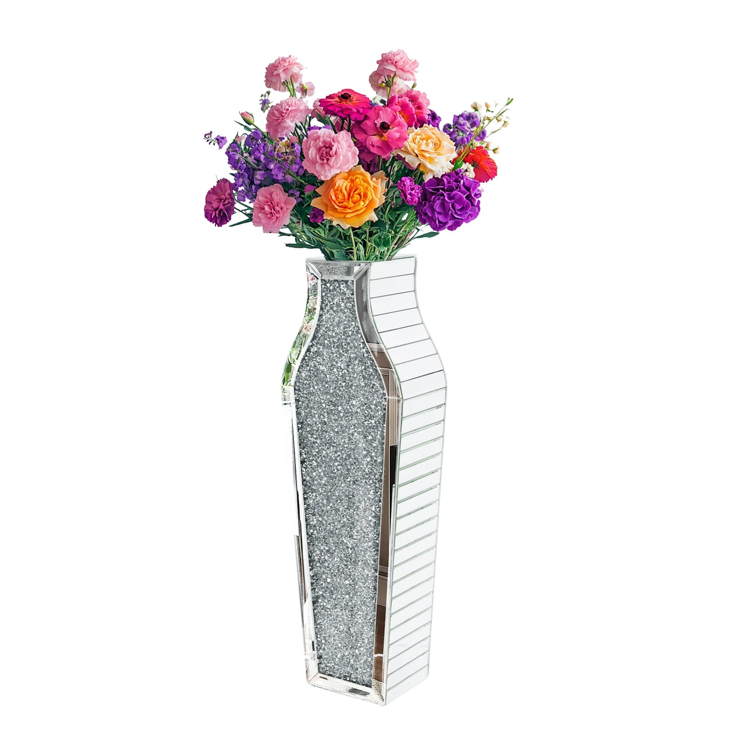 Tall Flower Vase Crushed Diamond Mirrored Floor Home Deco Vase