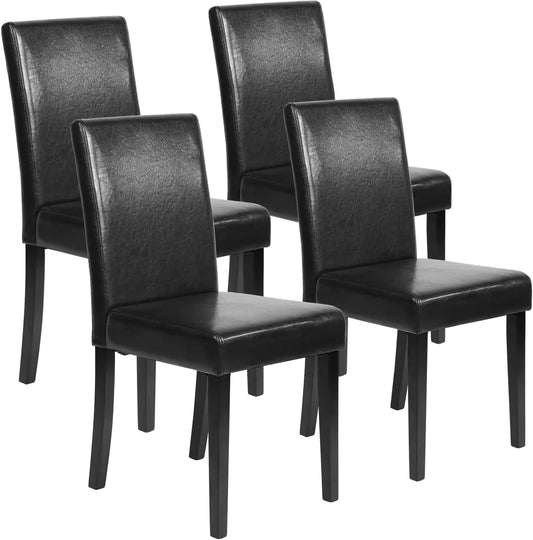 Dining Chairs Set of 4,Dining Room Chairs,Side PU Cushion Chairs with Waterproof Surface and Wood Legs Leather Black