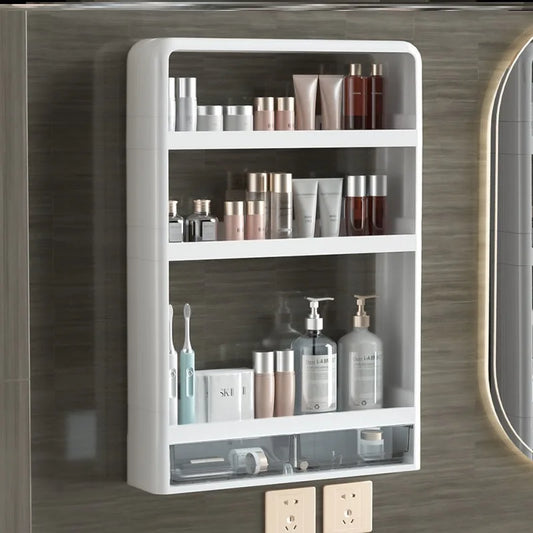 Bathroom Shelf Wall Mounted,Bathroom Wash Table Non Perforated Wall Mounted Skincare Product Storage Rack Bathroom Organizer