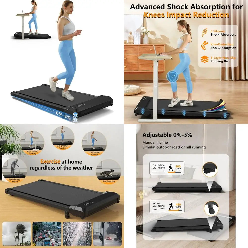 Compact 2.5HP Incline Treadmill for Walking and Jogging, Desk-Under Dual Functionality with Adjustable Incline for Fitness Enthu