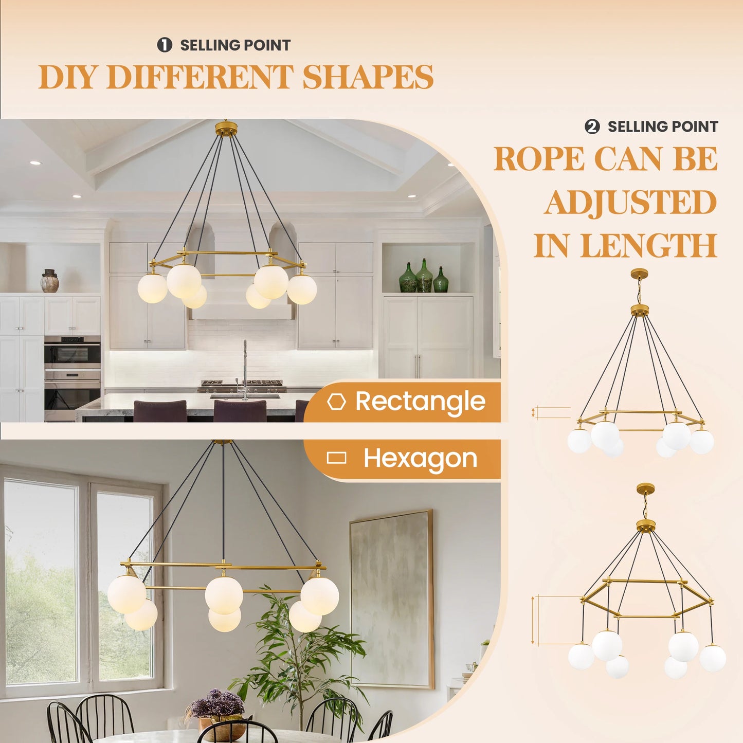 Nordic Modern LED Pendant Gold Light White Glass Ball 6 Heads Hanging Lamp for Kitchen Living Dining Room Suspension Luminaire
