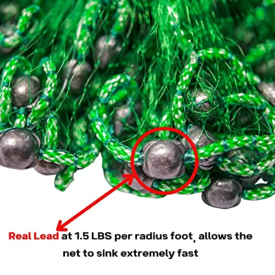 Minnow Cast Net 1/4 Sq. Mesh Green 8 Ft. for Fishing in Shallow Waters and Coastal Areas Lightweight and Durable Design with Hi