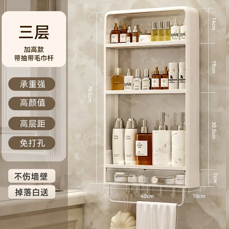 Bathroom Shelf Wall Mounted,Bathroom Wash Table Non Perforated Wall Mounted Skincare Product Storage Rack Bathroom Organizer