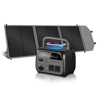 Portable Power Station with 100W Solar Panel, 345Wh LiFePO4 Battery,Solar Generator with 500W AC Output for Camping