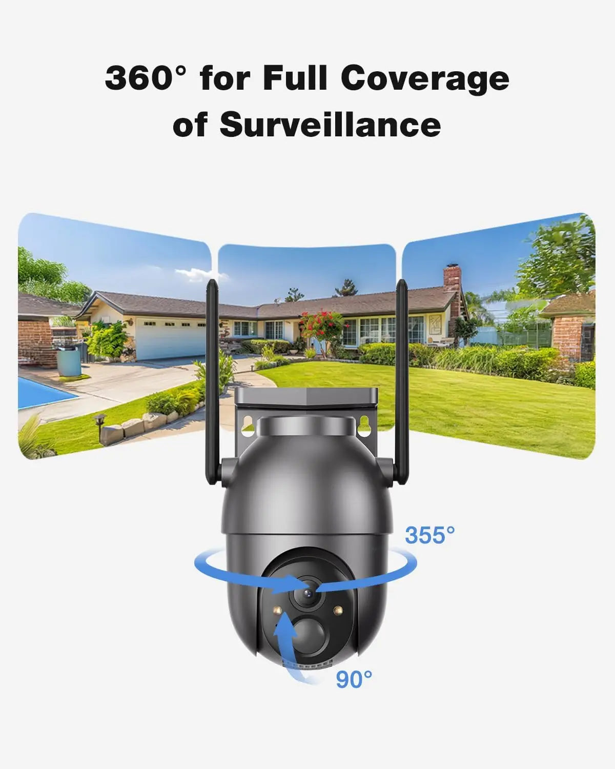 Wireless Outdoor Security Camera Kit - 4 Solar Cameras, No Monthly Fee, Color Night Vision, 360° PTZ, 4MP Live View