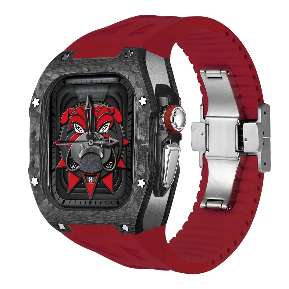 Modification Kit Carbon Fiber Case For Apple Watch Ultra 2 49mm Fluororubber Strap Luxury Mod Kit for iWatch Ultra 49MM