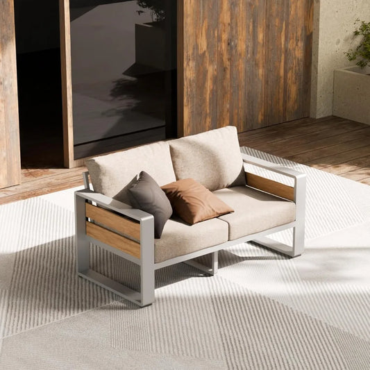 All-Weather Metal Outdoor Loveseat Sofa with Washable Cushions for Modern Lawn Furniture