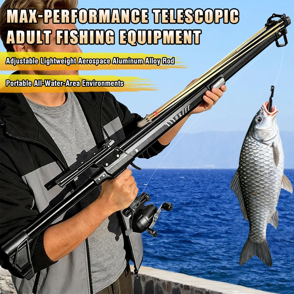 Complete Outdoor Fishing Slingshots Reel Kit with Telescopic Aluminum Rod for Fishing, Adult Professional Slingshot