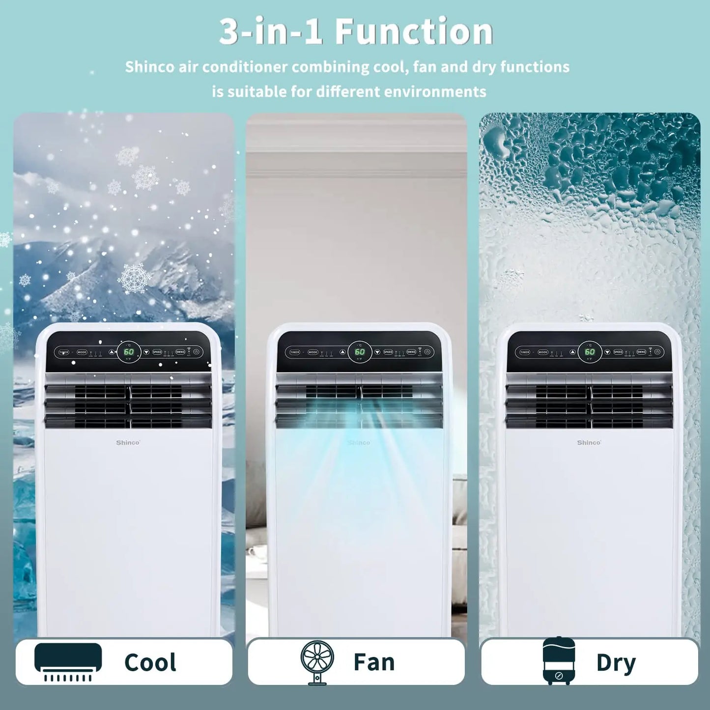 Shinco 12,000 BTU Smart Wi-Fi Portable Air Conditioner, Portable AC Unit with Built-in Cool, Dehumidifier&Fan Modes for Room
