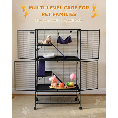 Metal Small Animal Cage,64 in H erret Cage or Small Animals - 4 Tier Large Hamster Cage with Removable p, Hammock, Extra Storage