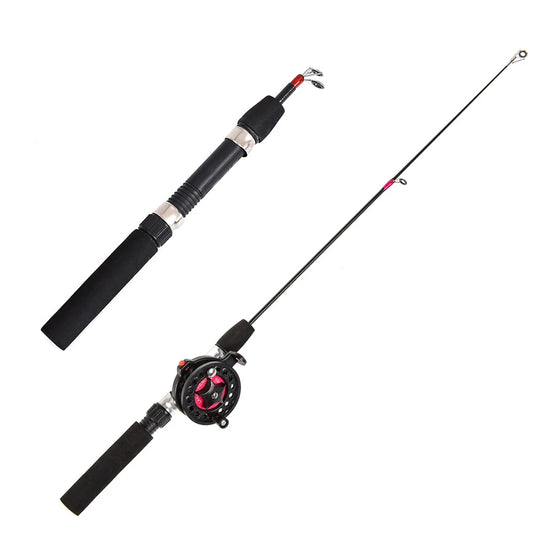 Ice Winter Fishing Rod With Reel Outdoor Folded Mini Feeder Telescopic Spinning Ice Fishing Rod Pole Fishing Reel Wheel Set
