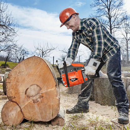 Professional 20/24 Inch Gas Chainsaw with 2-Stroke Engine, Ergonomic Handle & Dual Tanks for Wood Cutting