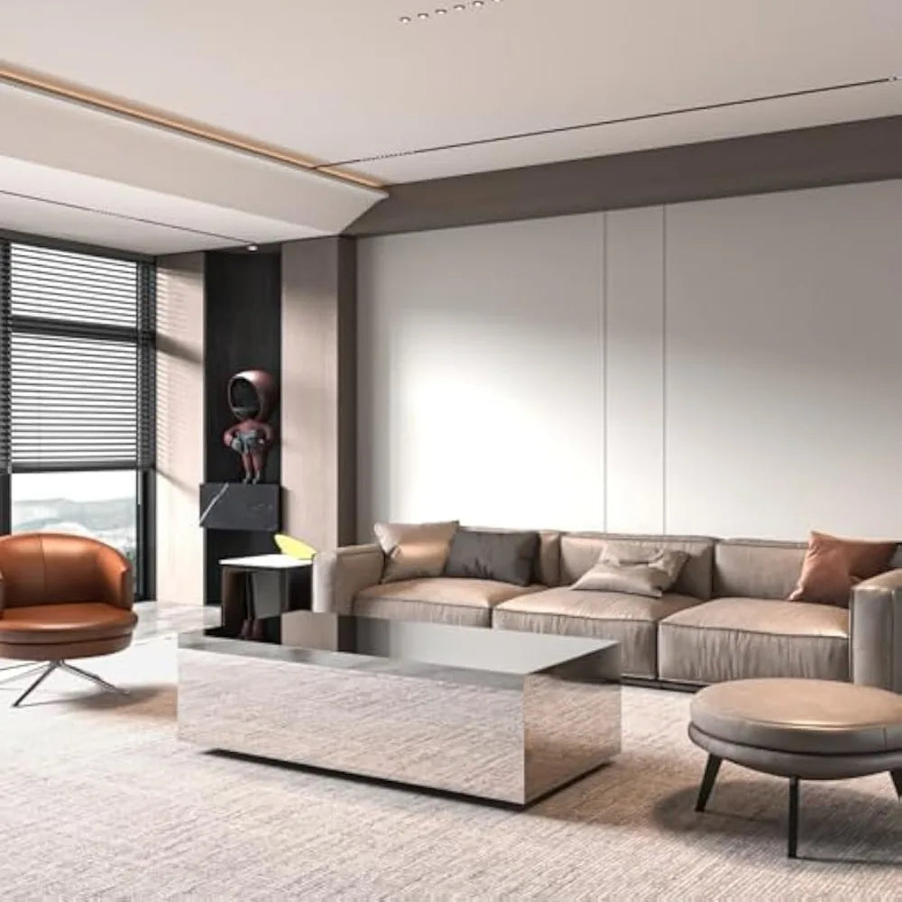 Mirrored Coffee Table for Living Room, 47.2” Modern Glass Coffee Table with Tempered Glass Top, Rectangular Center Table Premium