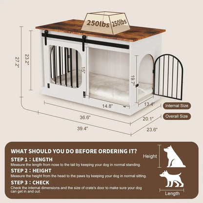 XL Dog Kennel urniture,39.4 Inch armhouse Crate urniture with Cushion Decorative White Dog Kennel Indoor Thick Wooden Pet House