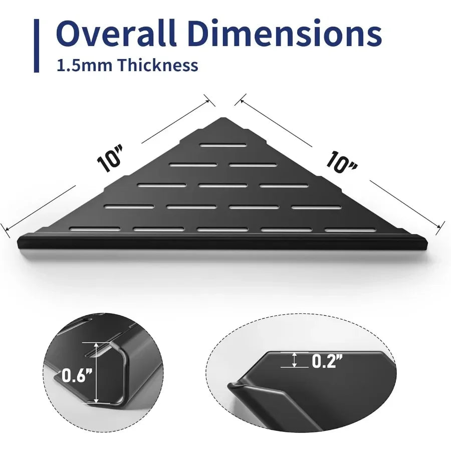 10 Inch Corner Shower Shelf 2 Pack, Black 304 Stainless Steel No Drill Bathroom Storage for Tile Wall