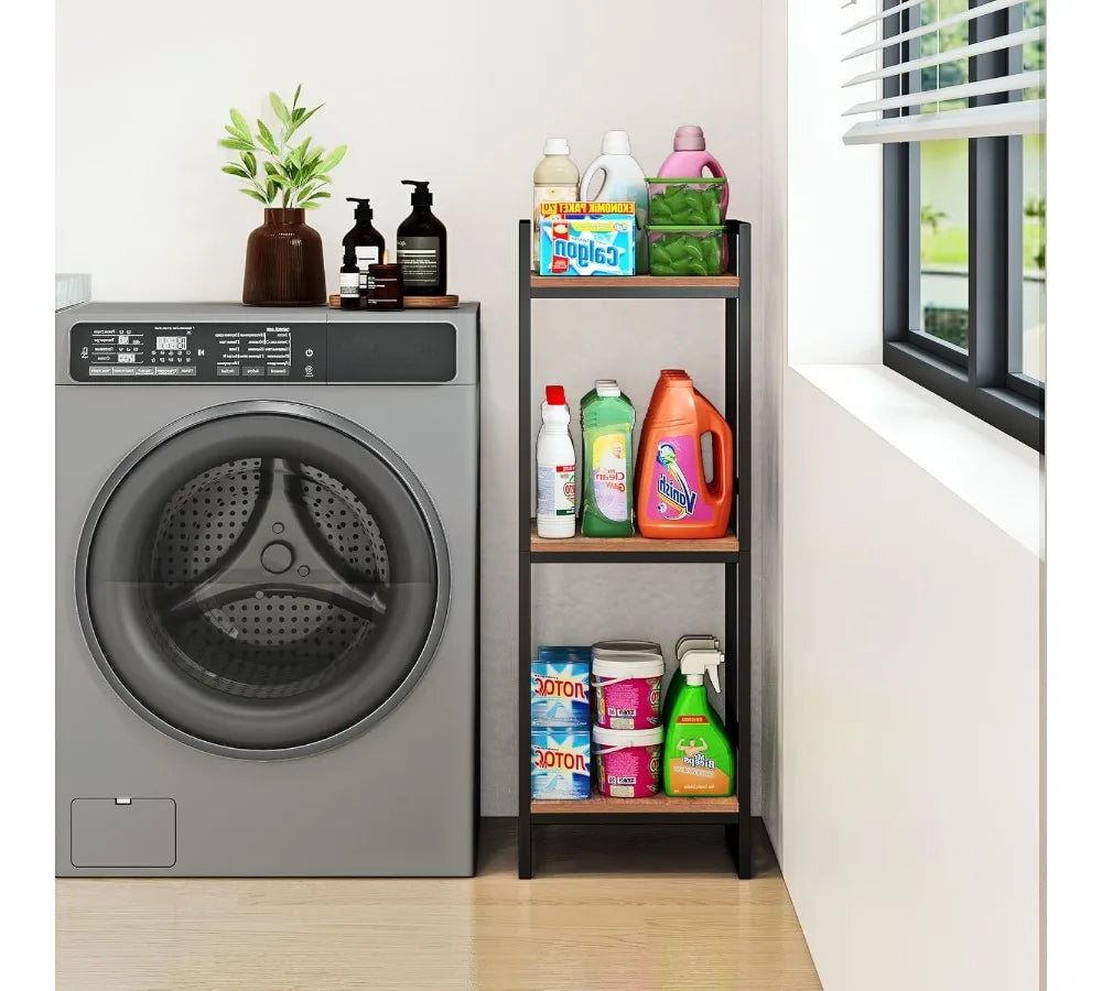 3-Tier Metal Corner Shelf, Rustic Brown Bathroom Storage Rack with 30lbs Capacity, Space-Saving Organizer for Home