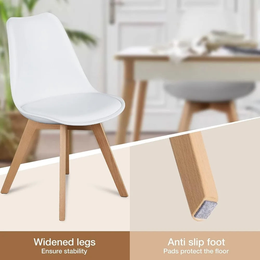 Dining Chairs Set of 4, Modern Dining Room Chairs, PU Leather Upholstered Chairs with Wood Legs,  Lounge Kitchen Chairs, White