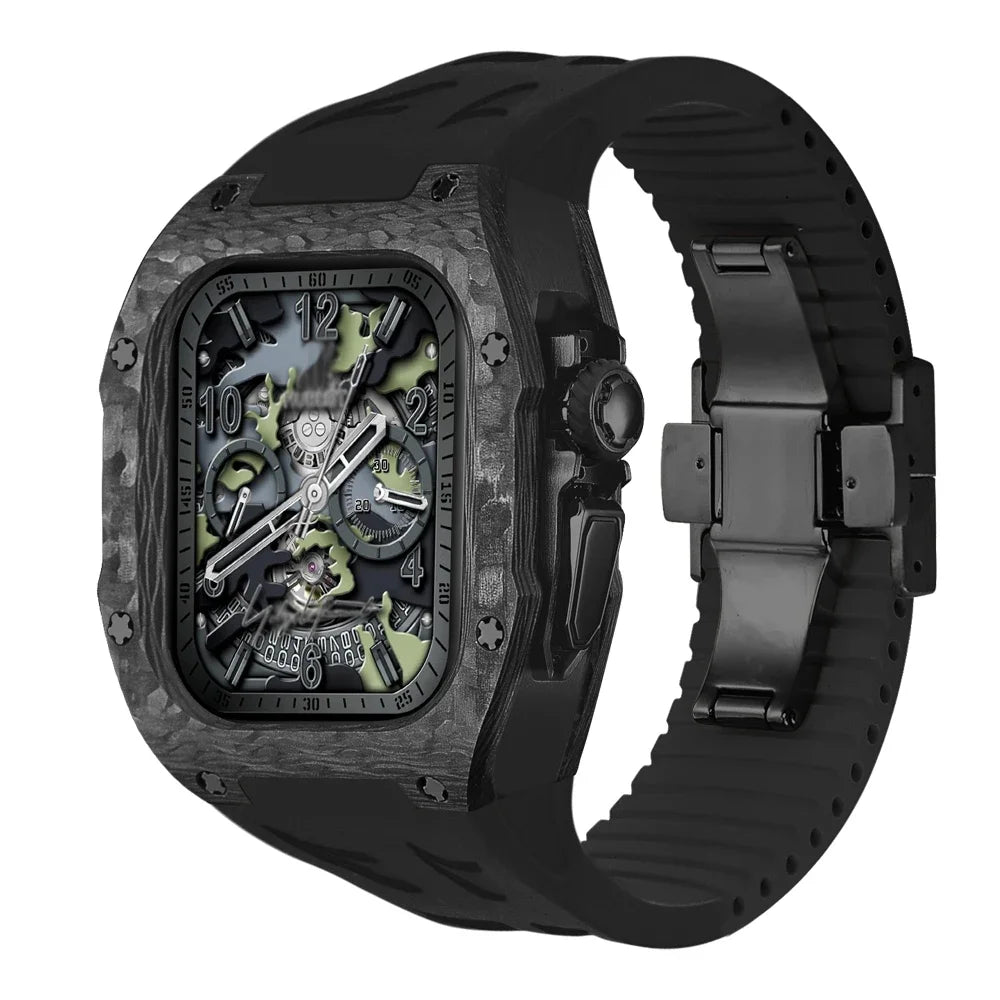 Modification Kit Carbon Fiber Case For Apple Watch Ultra 2 49mm Fluororubber Strap Luxury Mod Kit for iWatch Ultra 49MM