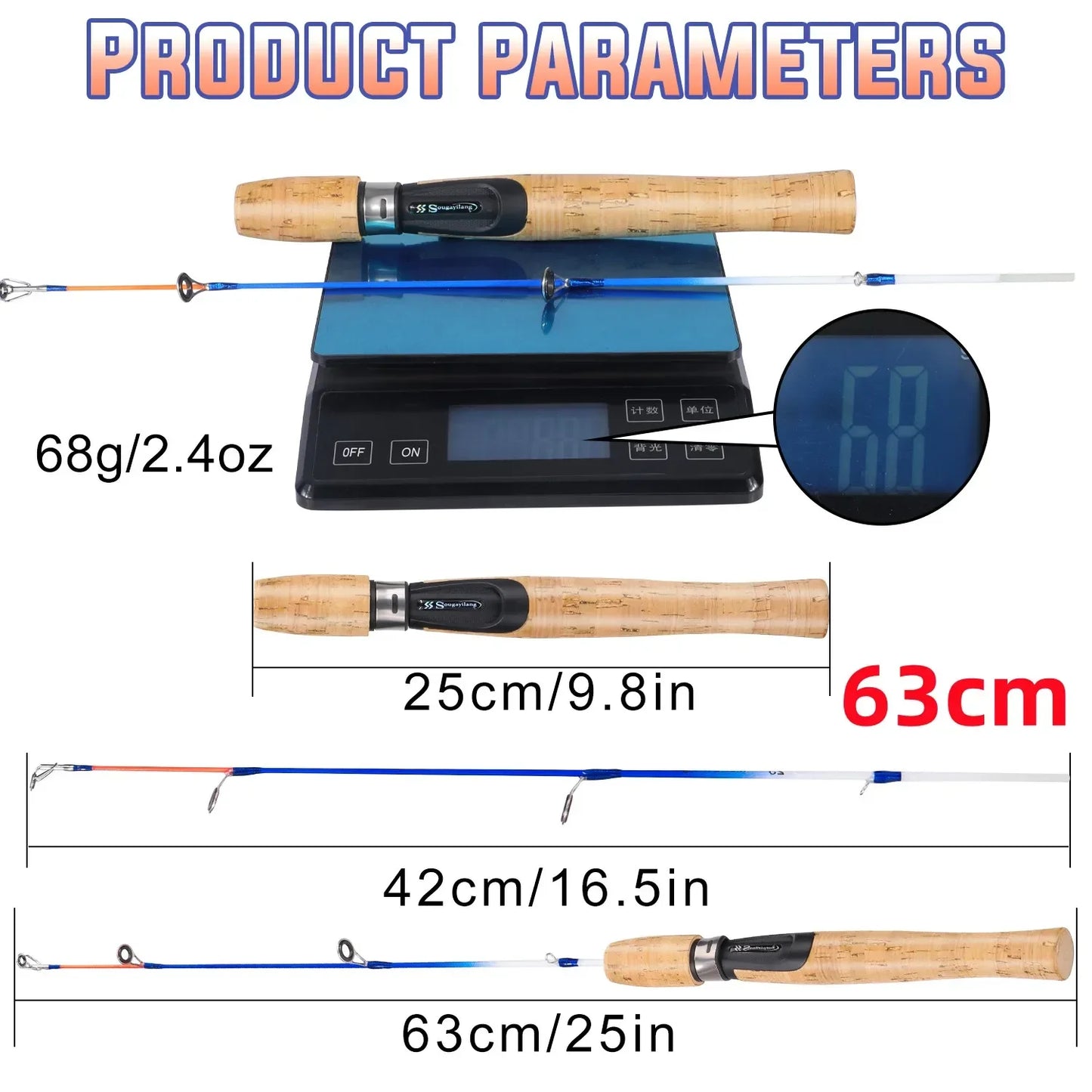 Sougayilang 63cm 71cm Winter Ice Fishing Rods 2 Sections Ultralight Portable Winter Fishing Rod Wooden Handle Spinning Rods