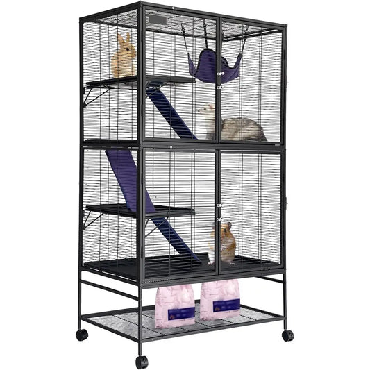 Metal Small Animal Cage,64 in H erret Cage or Small Animals - 4 Tier Large Hamster Cage with Removable p, Hammock, Extra Storage