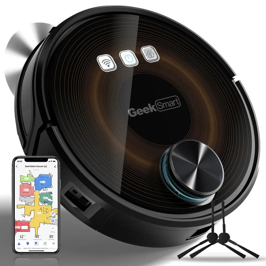 Geek Smart L8 Robot Vacuum Cleaner and Mop with LDS Navigation Wi-Fi Connected App Selective Room Cleaning MAX 2700 PA Suction