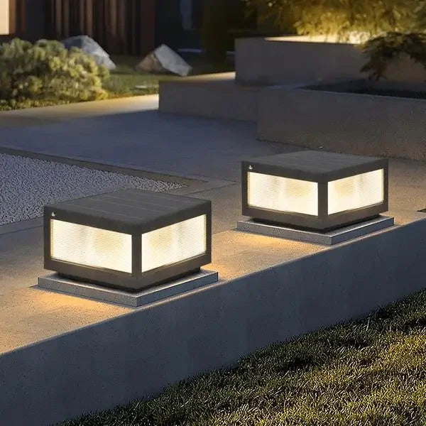 12' Black Solar Powered LED Post Light, Modern Outdoor LED Fence Light for Pathways, Decks, and Patios (2-Pack)