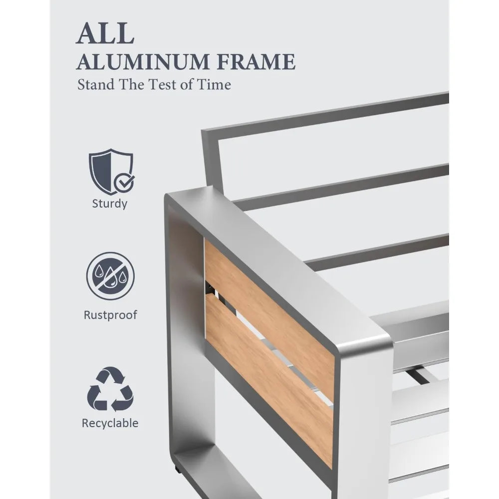 All-Weather Metal Outdoor Loveseat Sofa with Washable Cushions for Modern Lawn Furniture