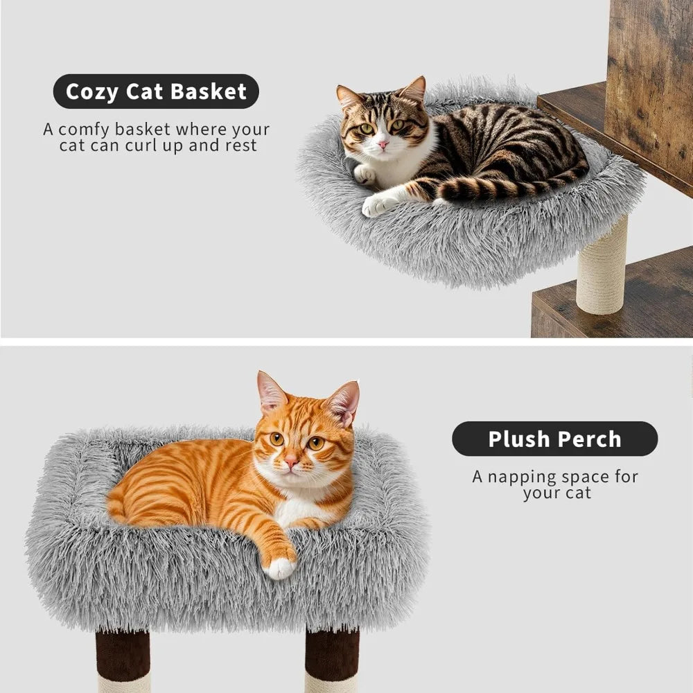 Modern 57.5-Inch Large Cat Tower with Litter Box Enclosure, Condo, Hammock, Scratching Post, and Play Area for Indoor Cats