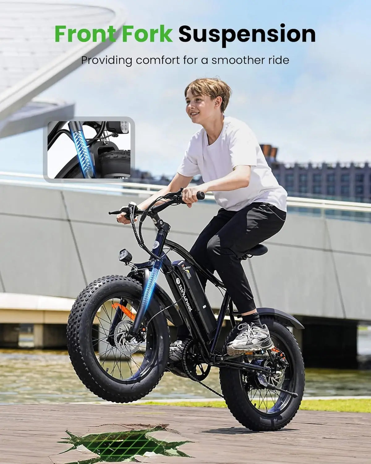 isinwheel M10 20"x4" Pro Electric Bike, 1000W Peak Motor, 22 MPH  Fat Tire Ebike for Adults, Teens & Women