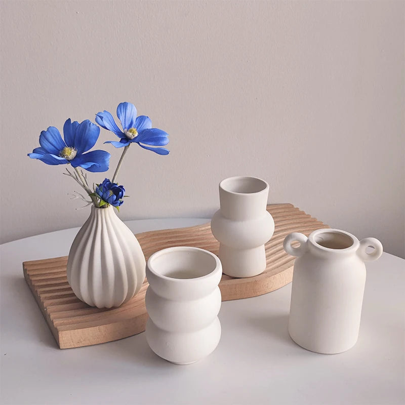 White Ceramic Vases Decorative Pottery Vase Dried Arrangement Flower Bottle Vases Decoration Home Room Decor Modern Decor Vases