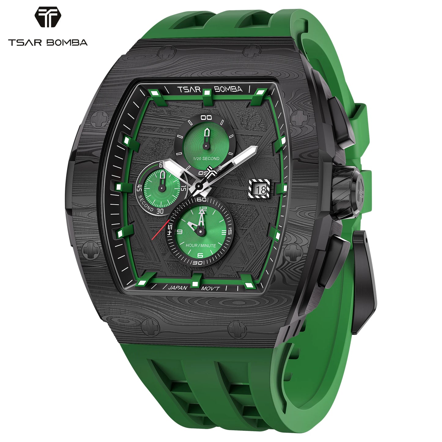 TSAR BOMBA Men’s Quartz Watch, Stainless Steel Case, Japanese Movement, Chronograph Date, Sapphire Crystal, 50M Water Resistant