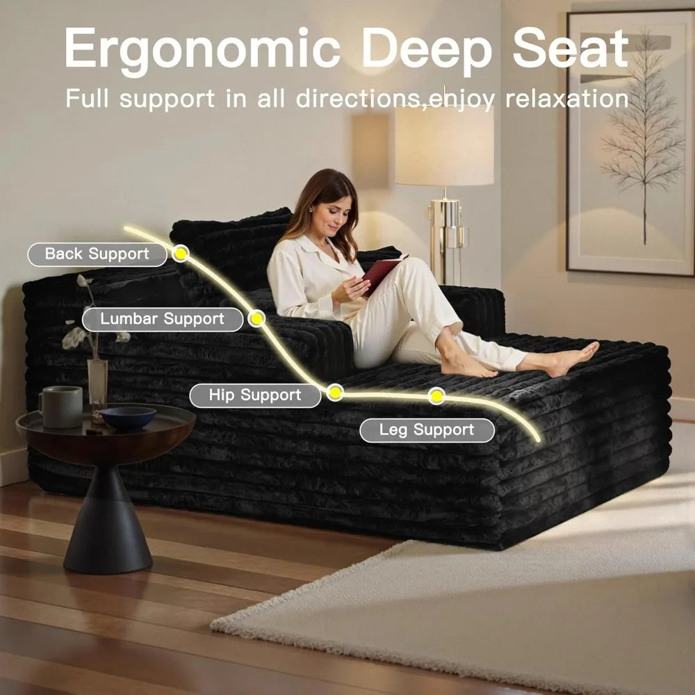 67" Oversized Chaise Lounge Sofa Chair Indoor, No Assembly Black Lounge Couch, Modern Corduroy Sleeper Couch Chair