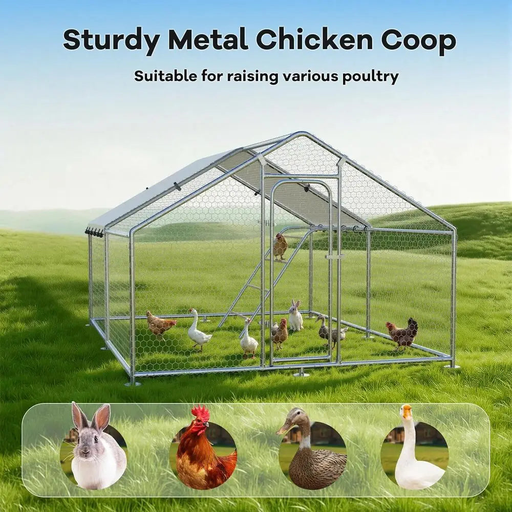 Spacious Walk-in Chicken Coop with Roosting, Waterproof & UV-Resistant Cover for Outdoor Poultry & Small Animals