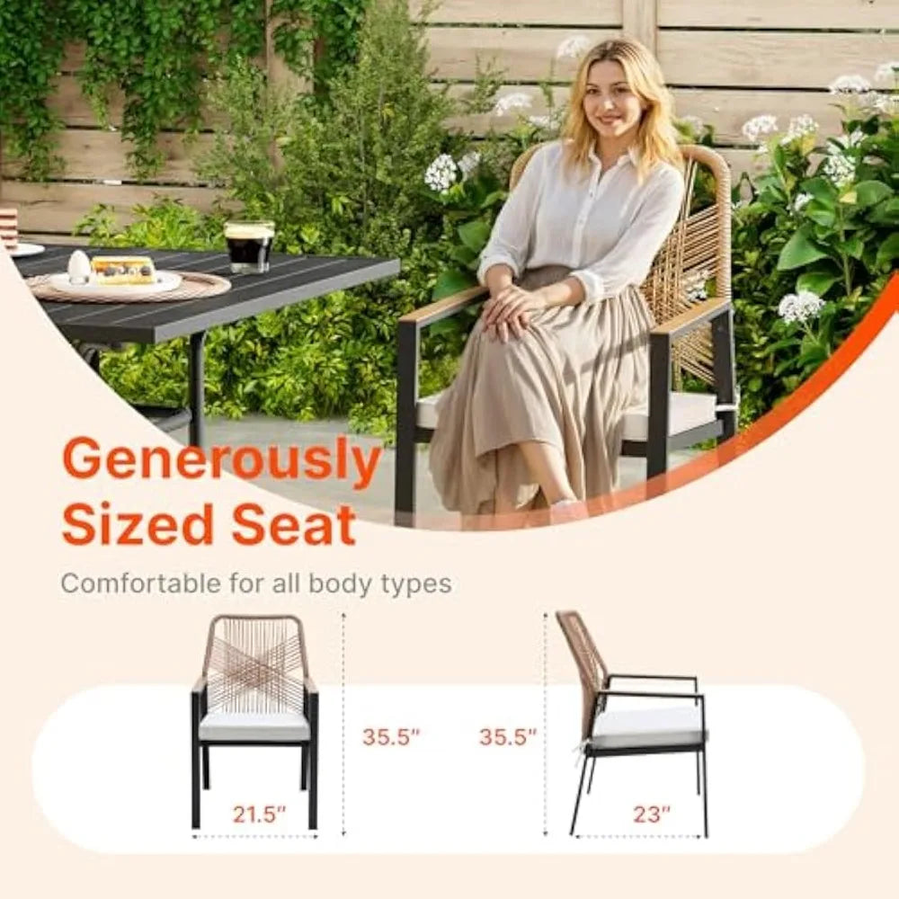 Outdoor Patio Dining Set, 5 Pieces Rattan Patio Table and Chairs Set with Cushion and Umbrella Hole, Wicker Outdoor Patio