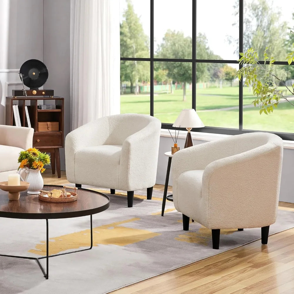 Accent Barrel Chair, Boucle Fabric Club Chair, Furry Sherpa Elegant Armchair with Cozy Soft Padded, Suitable for Living Room Be