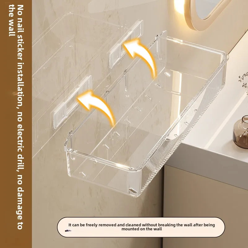 Wall mounted cosmetic and skincare storage rack for bathroom no need for drilling Multi functional kitchebathroom storage rackra