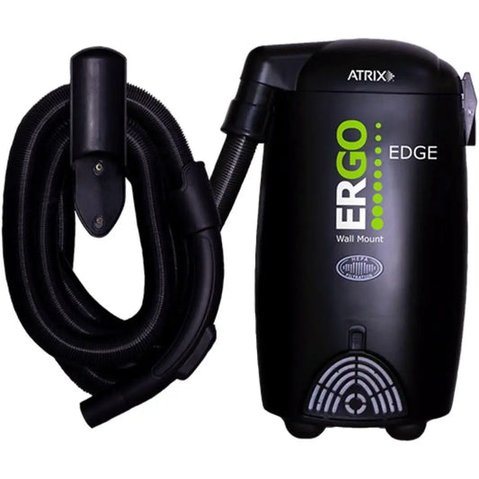 Ergo Edge Canister Shop Vac - Wall Mounted Garage Vacuum Cleaner with Built-in Dust Bag & Extendable Hose - Compact Black Design