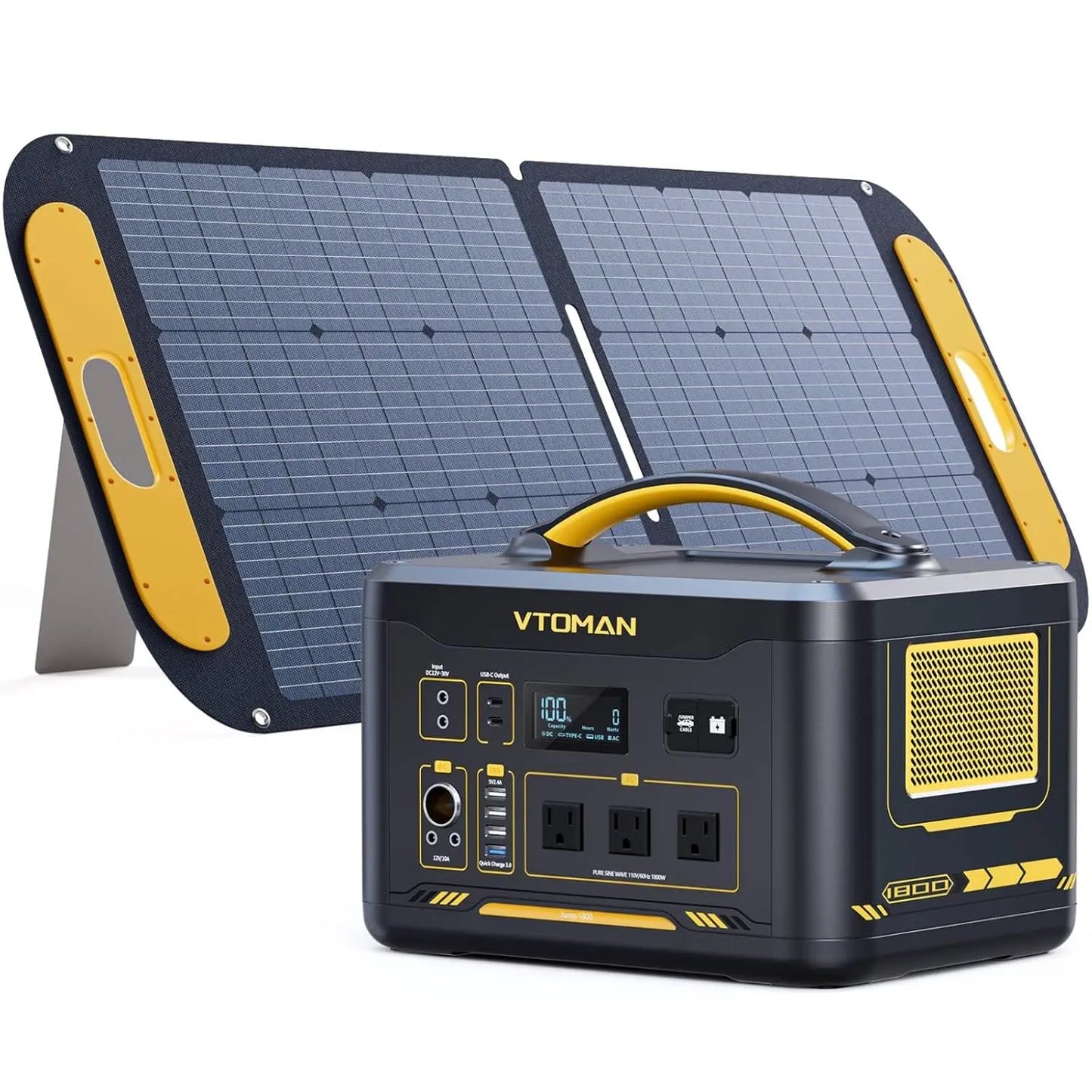 Jump 1800 Portable Power Station with 110W Solar Panel, 1800W/1548Wh LiFePO4 Battery Solar Generator with 1800W, Customized